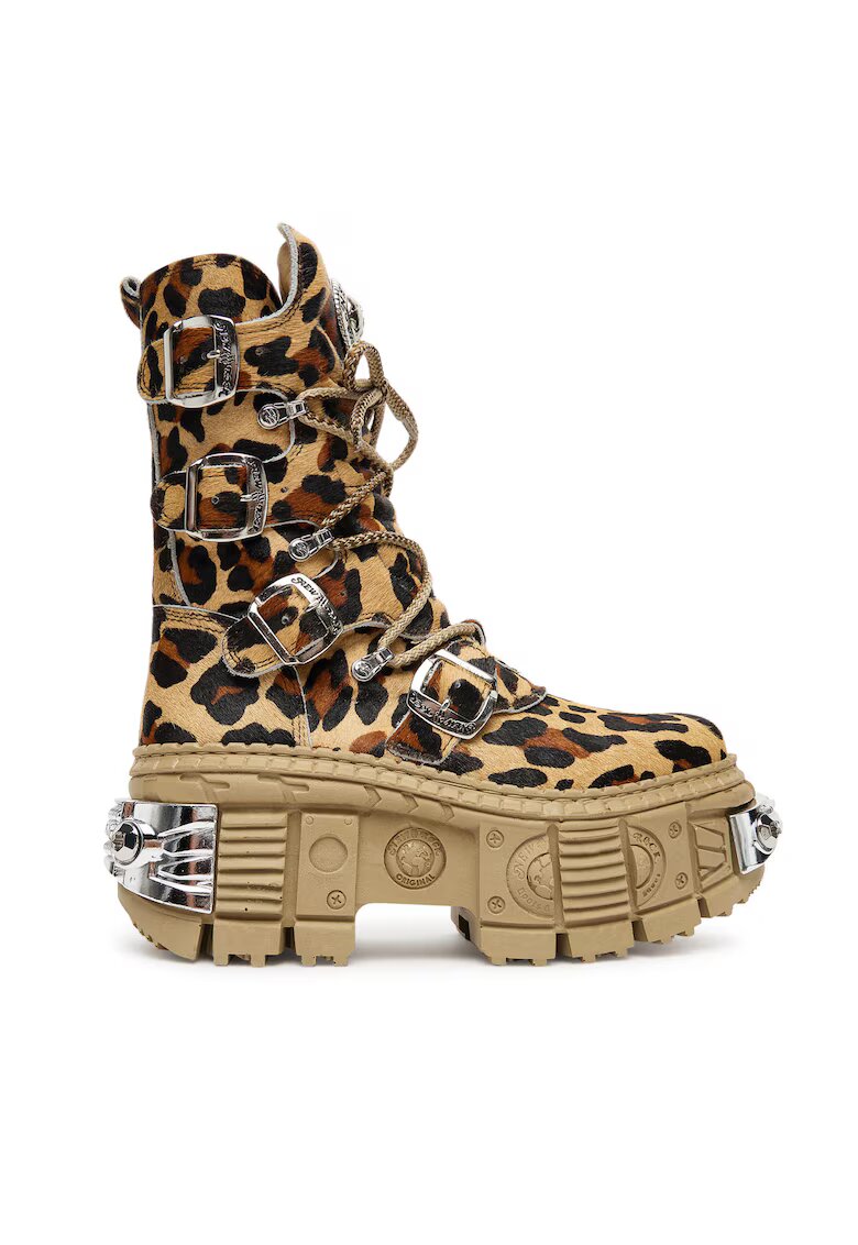 New Rock Дамски ботуши от естествена кожа Leopard