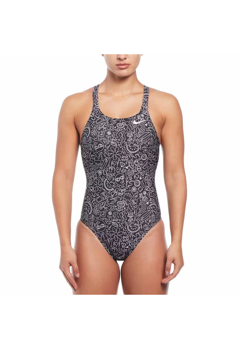 Nike Дамски цял бански Multi Print Fastback One Piece - Бял/Черен