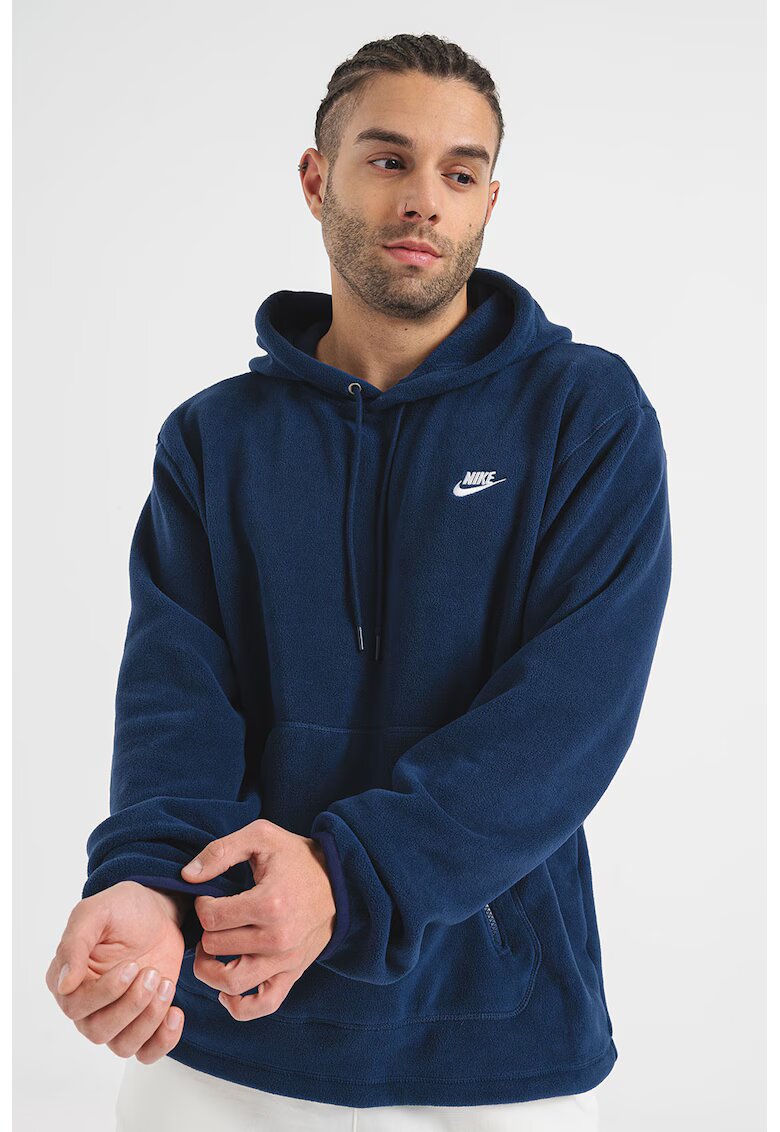 Nike Плюшено худи с цип и джоб кенгуру - Бял/Избеляло черно