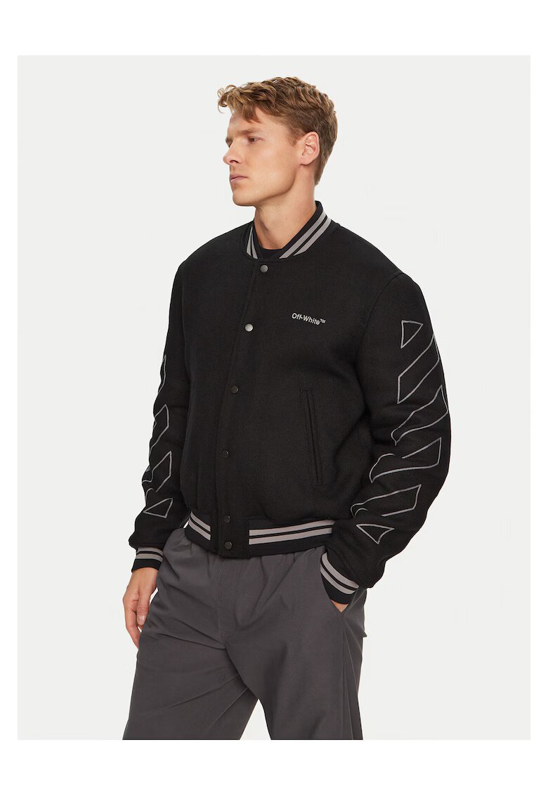 Off-White Мъжко бомбър яке - мръсно бяло - 68% памук - 32% вълна - черно