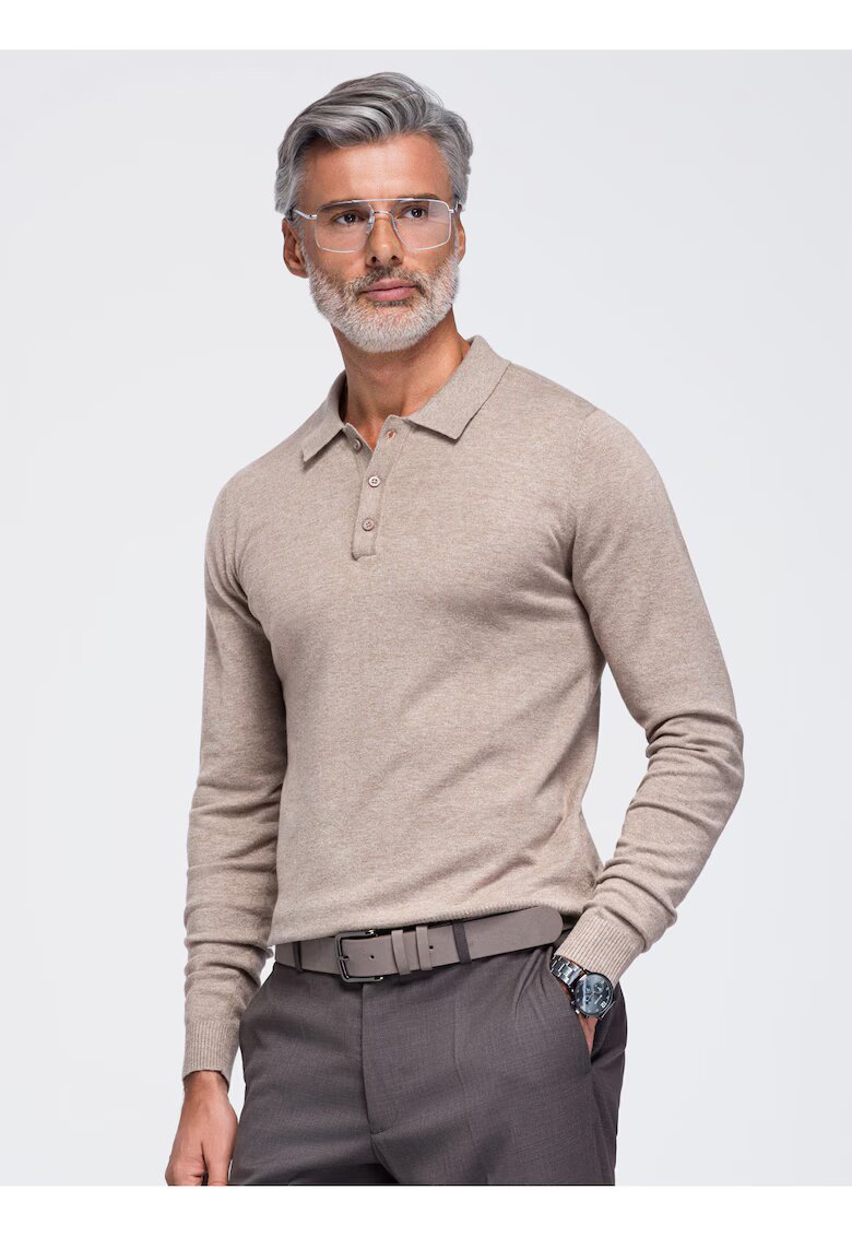 OMBRE Мъжка блуза с дълъг ръкав - стандартна кройка - яка - гладка материя -