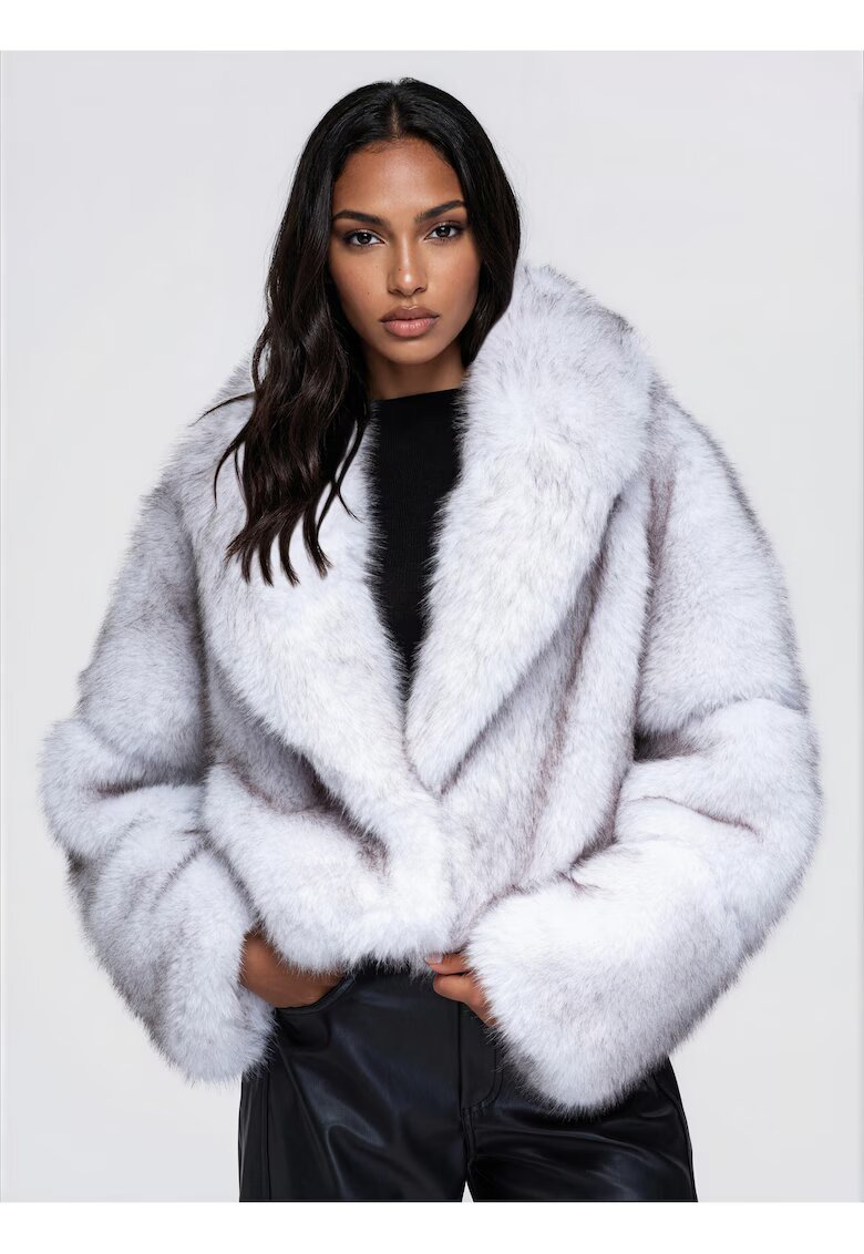 OMBRE Палто с косъм с широк яка и дълги ръкави - свободен кройка OW-FR-E0003 - - ONESIZE