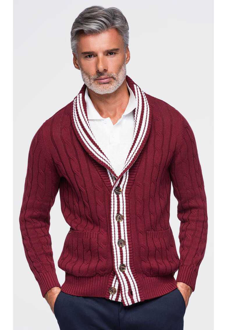 OMBRE Пуловер с шал яка и вълнен плетен дизайн за мъже OM-SWCD-0196 - burgundy/white