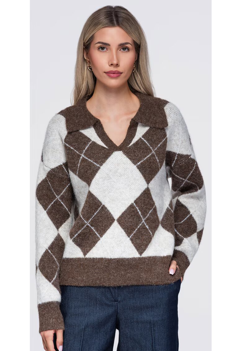 OMBRE Пуловер с V-образно деколте и свободен фасон OW-SW-E0019 - brown/beige - ONESIZE