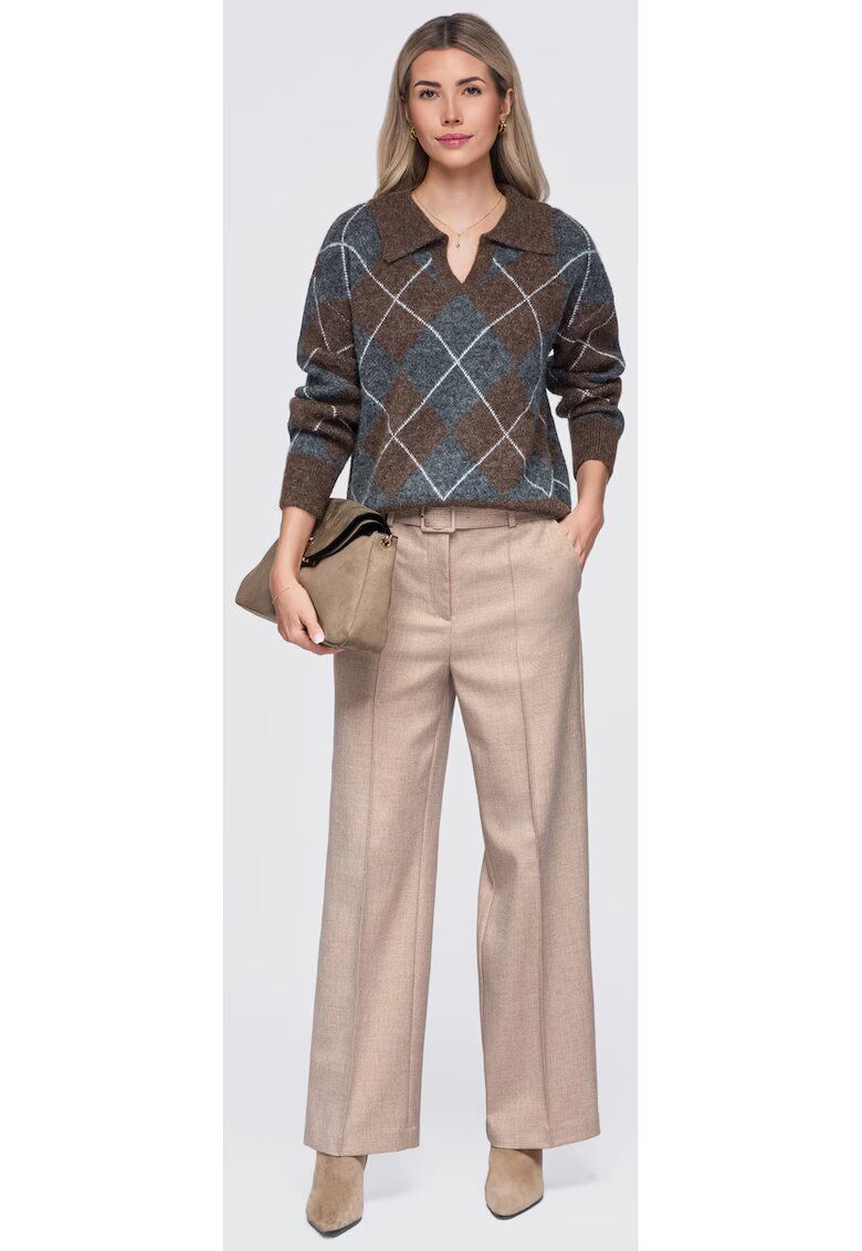 OMBRE Пуловер с V-образно деколте и свободен фасон OW-SW-E0019 - brown/grey - ONESIZE