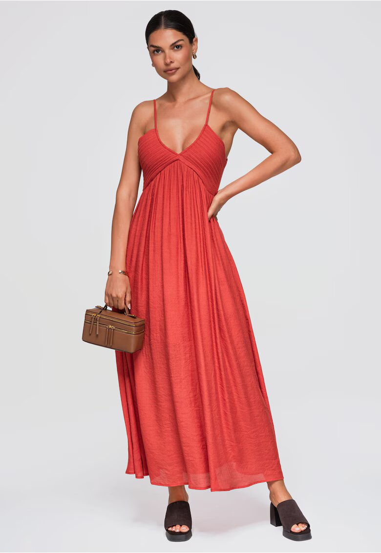 OMBRE Rochie maxi eleganta cu decolteu V - ramite ajustabile OW-DLR-E0009 - Rosu