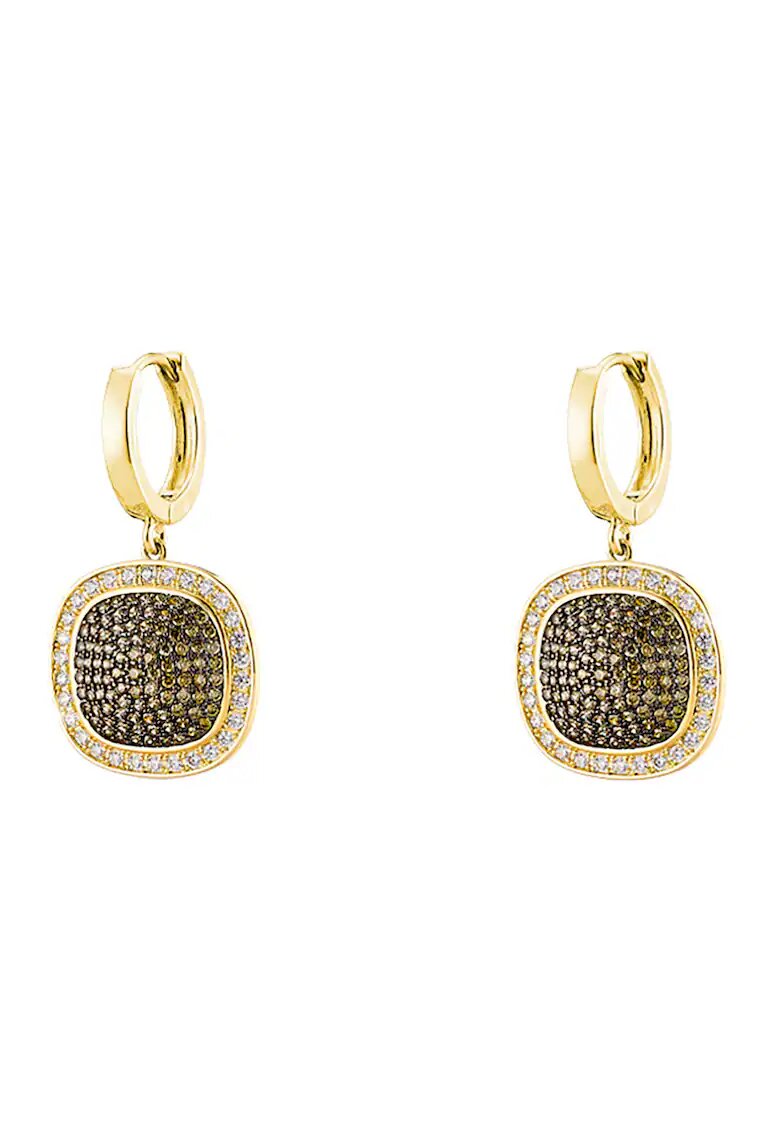 OXETTE Обеци с покритие от 18K жълто злато и циркони - Бял/Златист
