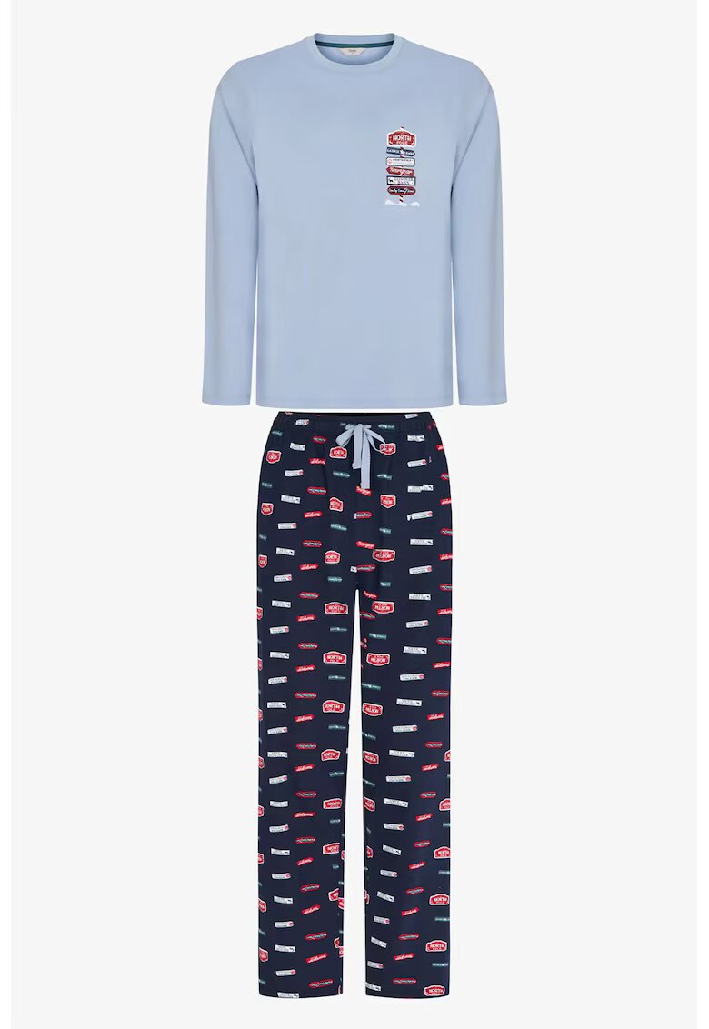 Penti Дамска пижама памук Baby Blue дълги ръкави геометрична