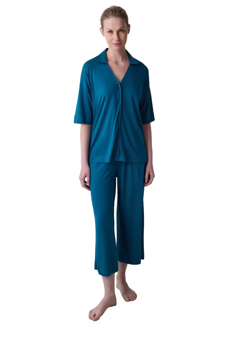 Penti Дамска пижама синя regular fit с яка и копчета