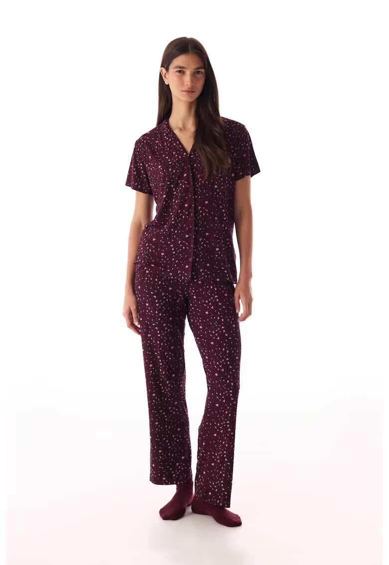 Penti Дамски пижами Leopard червени Burgundy вискоза еластан