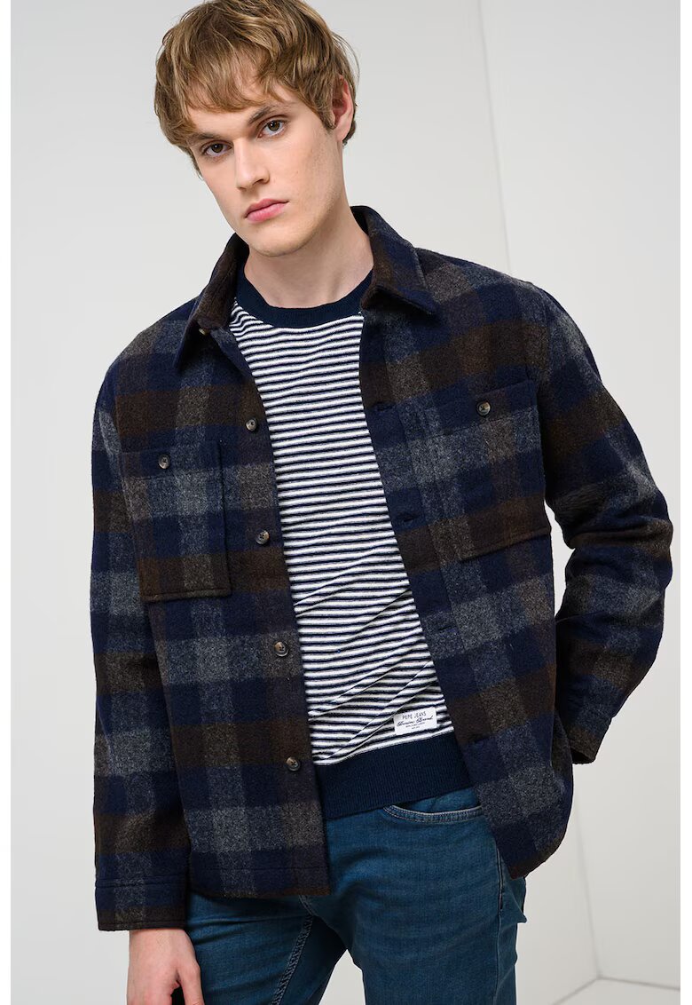 Pepe Jeans London Карирана риза Ruhr - Тъмнокафяв/Тъмносин