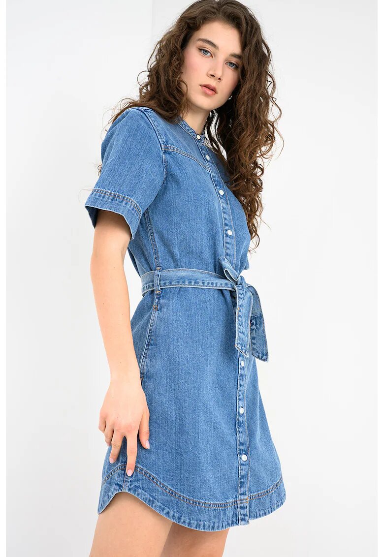 Pepe Jeans London Рокля-риза от деним Victoria с връзка на талията