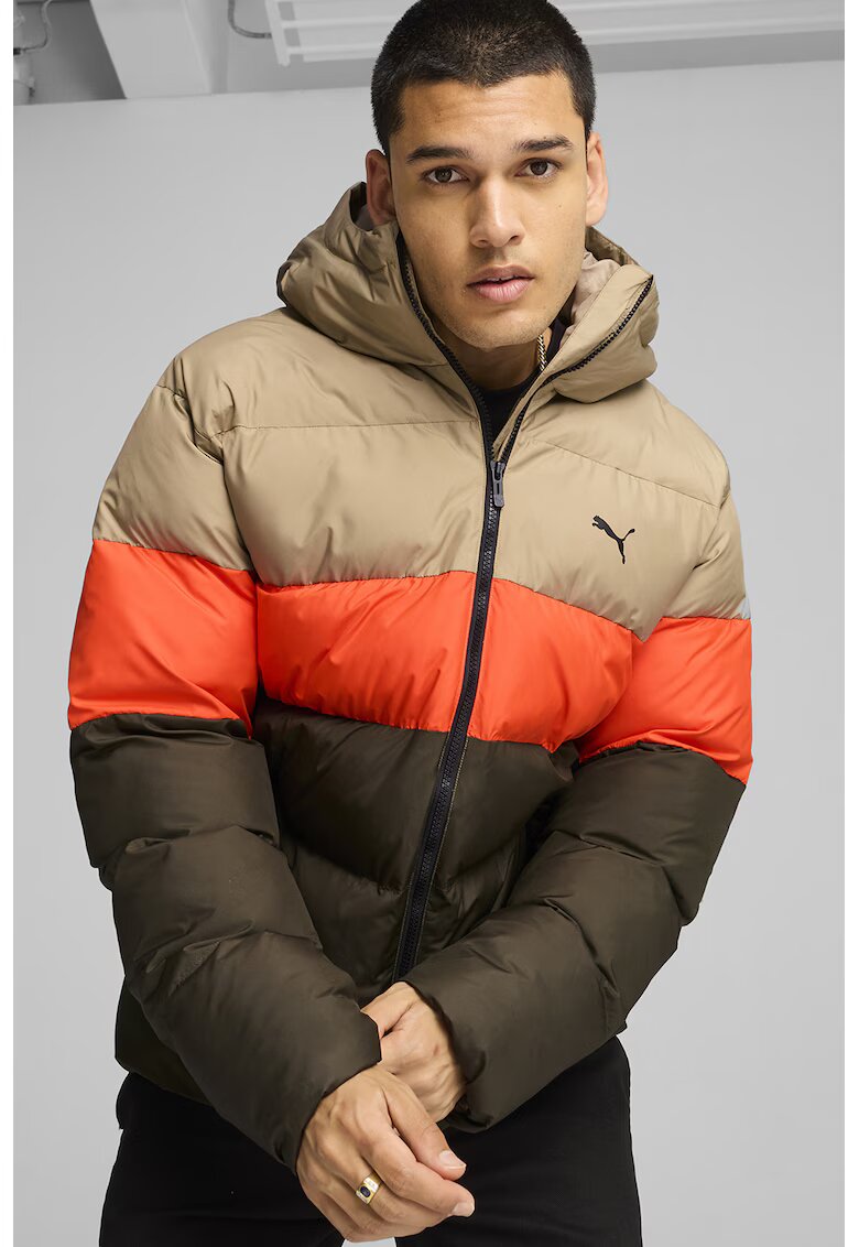 Puma Капитонирано зимно яке с качулка - Оранжев/Тъмнозелен/Бежов
