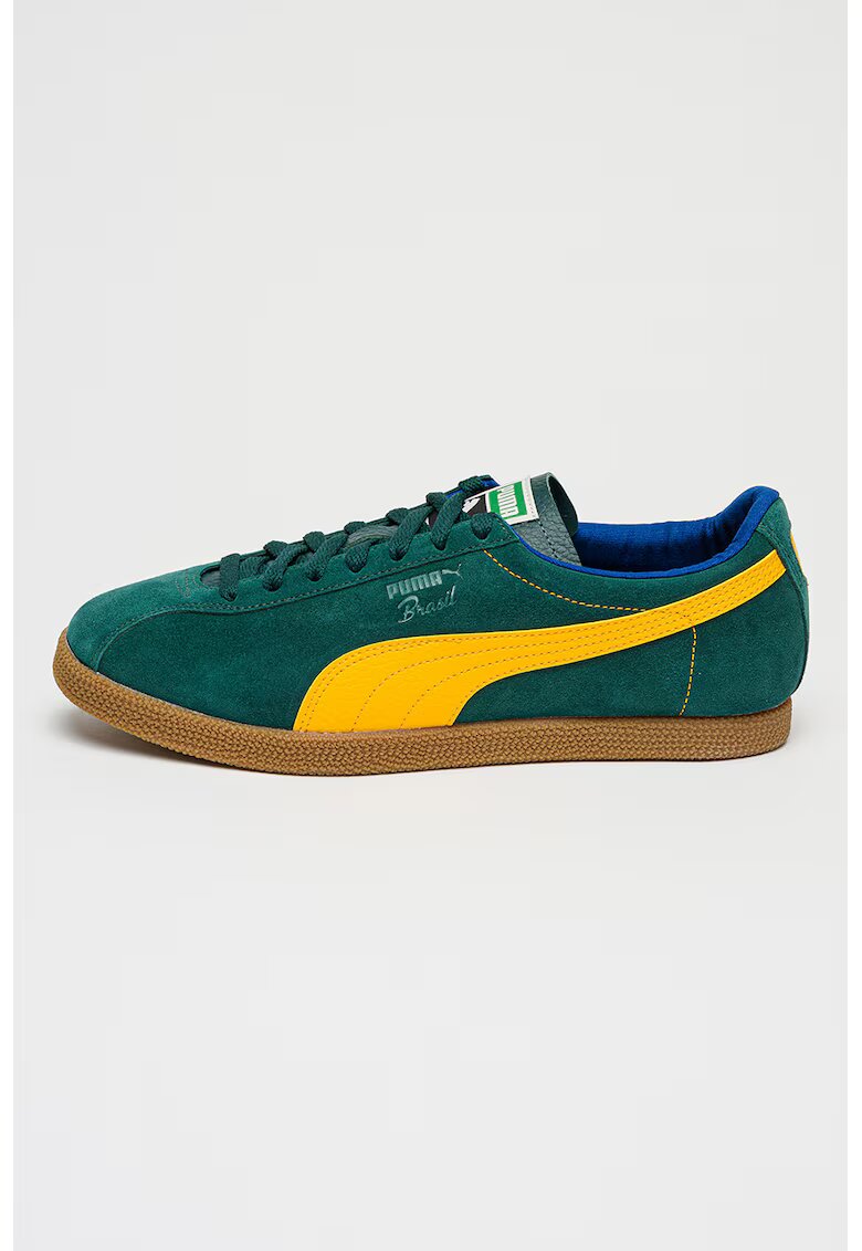 Puma Спортни обувки Brasil от велур и кожа - Бял/Тъмнозелен