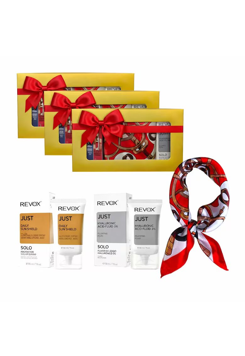 Revox 3 x Комплект Elysa – Серум Hyaluronic Acid 3% 30мл - Крем SPF50 30мл - Шал