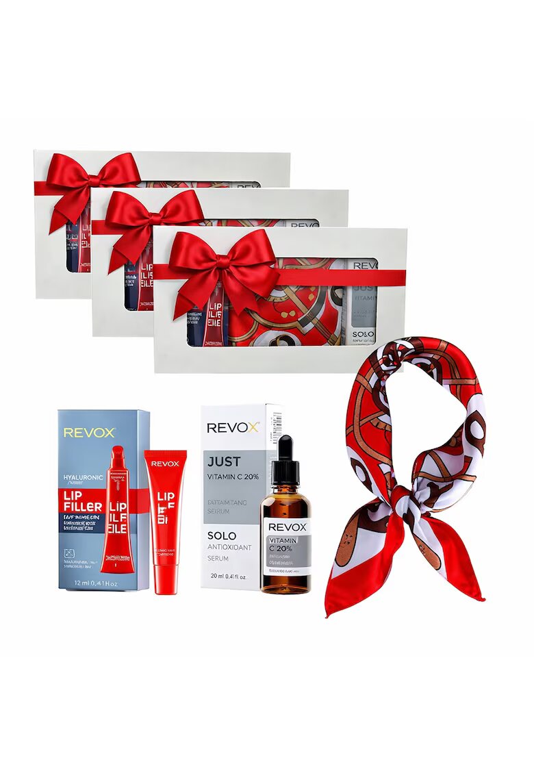 Revox 3 x Комплект Elysa – Серум Vitamin C 20% 30ml - Филър за устни 12ml - Сатенеен шал
