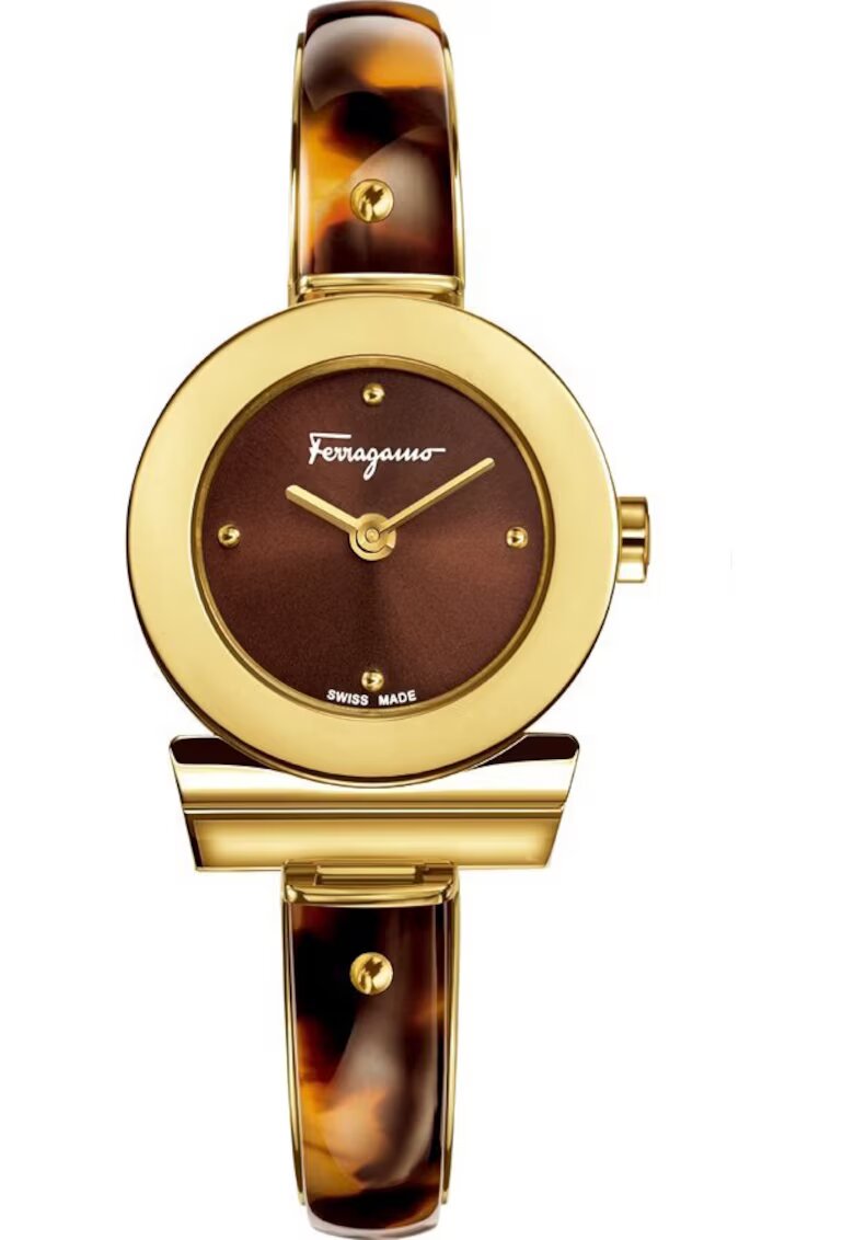 Salvatore Ferragamo Дамски часовник - Неръждаема стомана - Кварц - Аналогов - Водоустойчивост 5 ATM - Кафяв/Златист