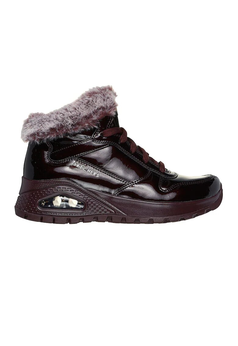 Skechers Боти от лачена еко кожа с еко пух - Черен/Сив