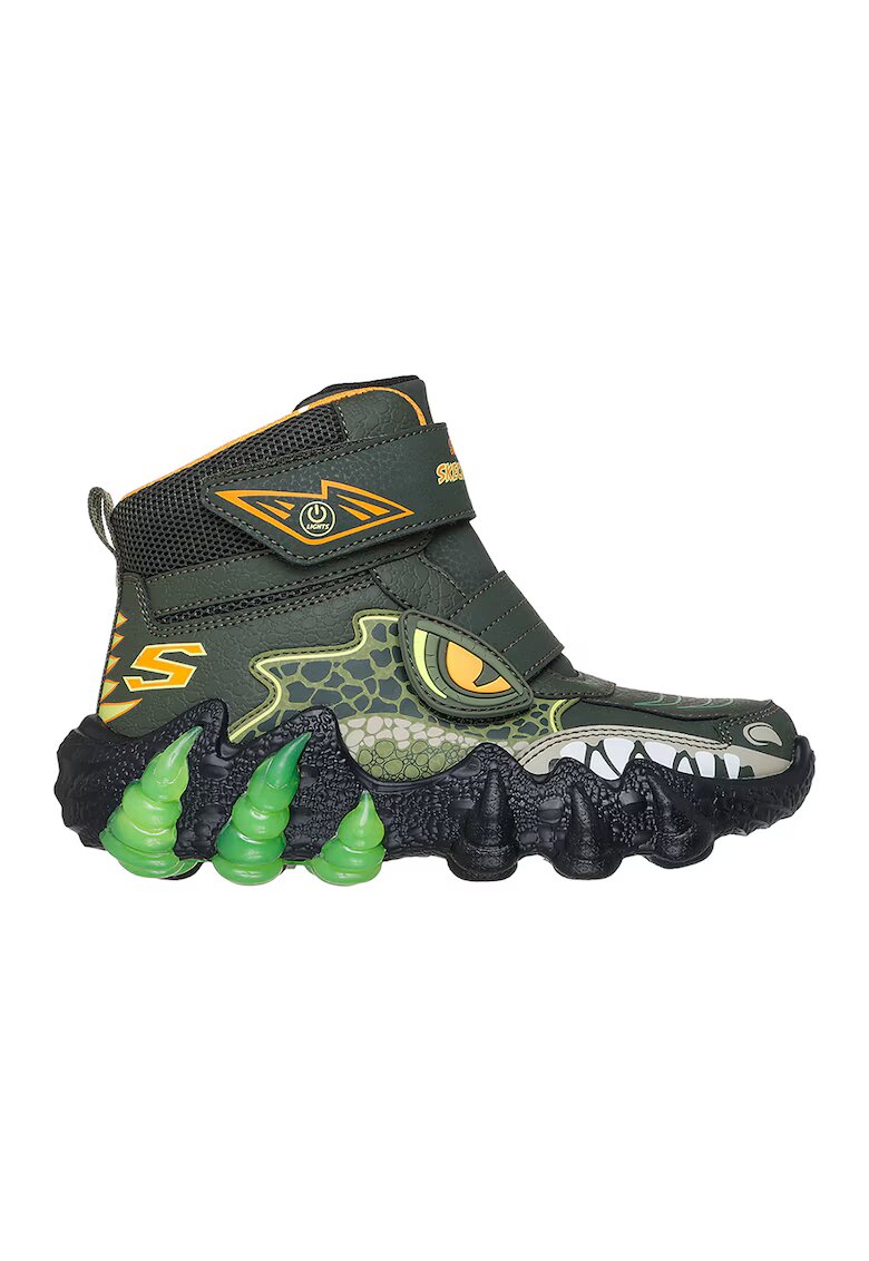 Skechers Боти с шарка - велкро и LED светлини - Оранжев/Зелени аспержи