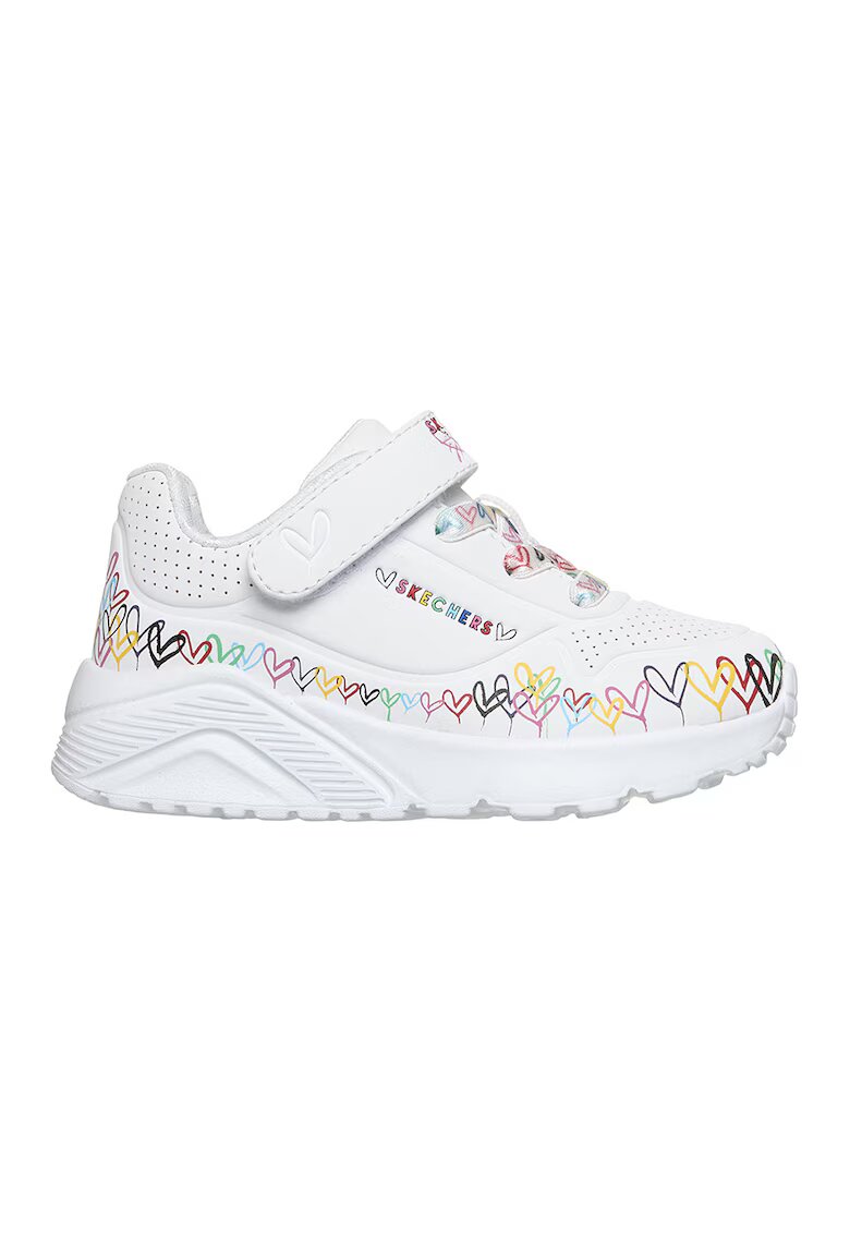 Skechers Спортни обувки Uno Lite- Heart Craze от еко кожа с принт - Зелен/Светлорозов/Ледено синьо
