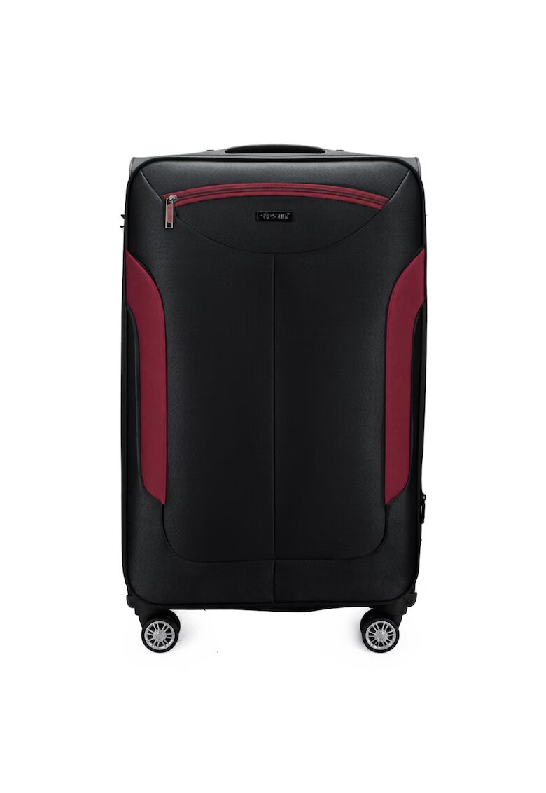 Solier Luggage Пътен куфар Solier STL1801 - размер XL - 29 - 94 L - 79 x 46 x 33 cm - текстилен материал Cordura - 4 колела на 360° - шифър - телескопична дръжка - Черно-Бордо"