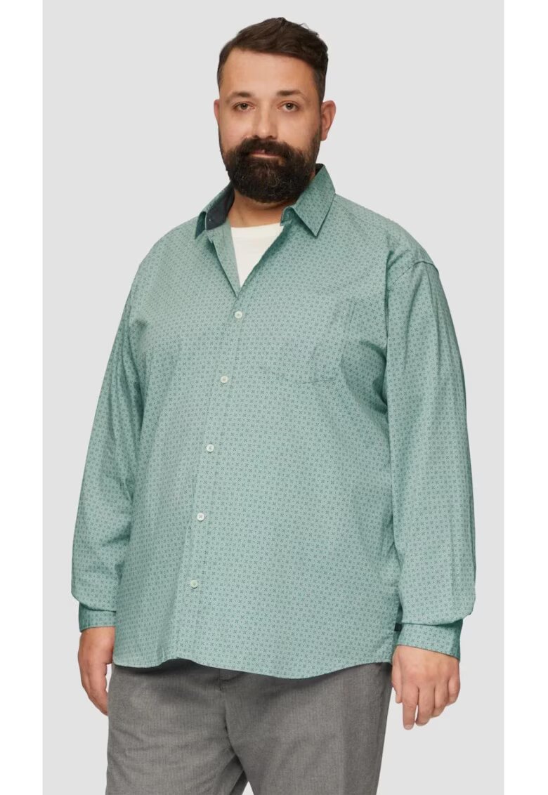 sOliver Мъжка риза големи размери - дълъг ръкав с щампа на цветя - Slim Fit -