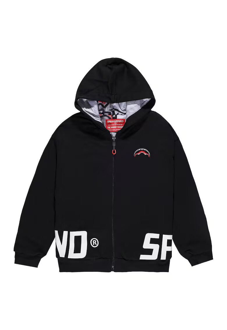 Sprayground Худи с цип и лого - Бял/Черен