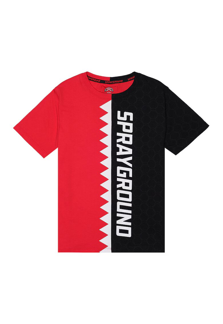 Sprayground Тениска в цветен блок с овално деколте - Бял/Черен/Аленочервен