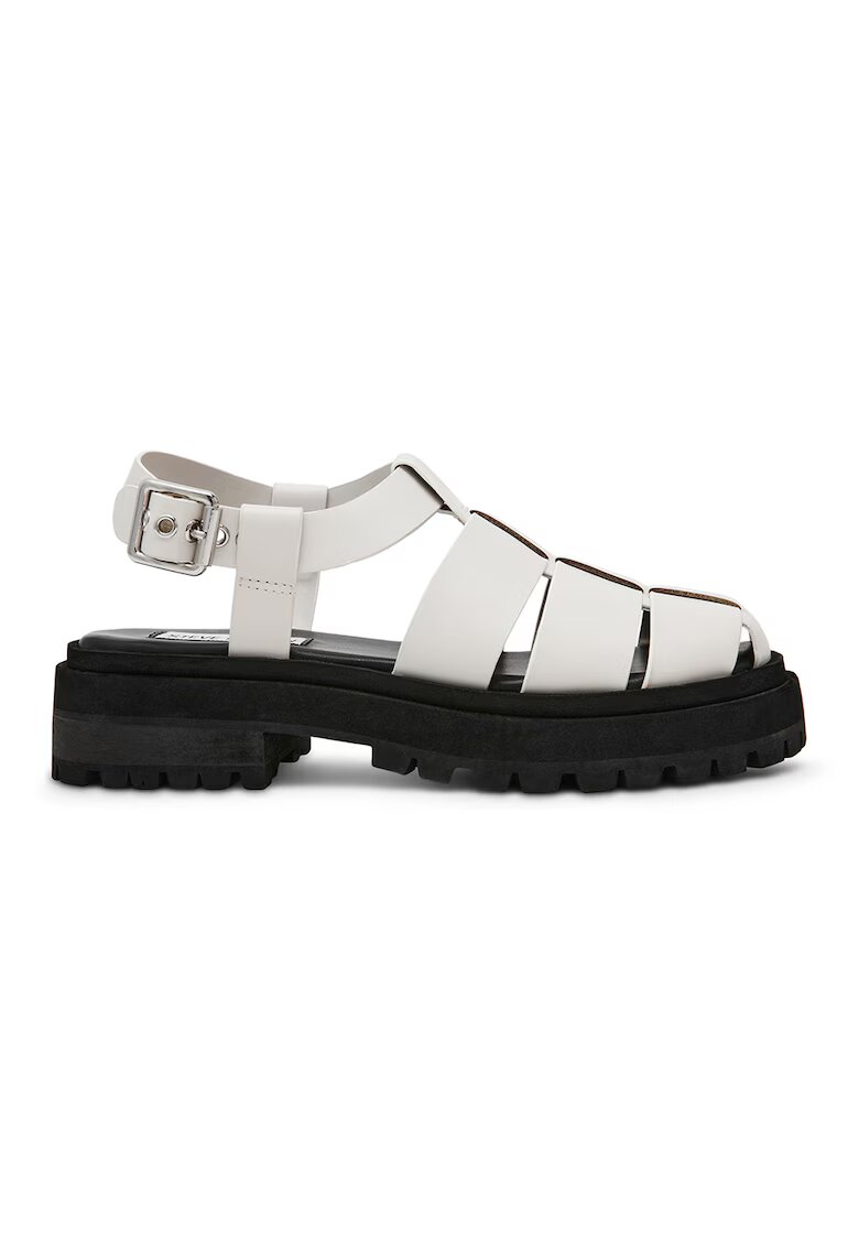 Steve Madden Кожени равни сандали с тока - Черен/Мръснобял
