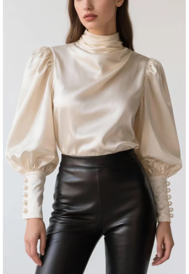 Sugar Couture Bluza din amestec de matase cu guler inalt Aurora