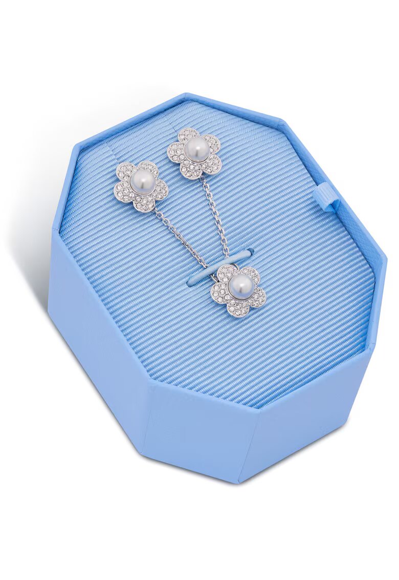 Swarovski обеци от метал с кристали и перла във формата на цвете - сребристи - модел 0000306161092