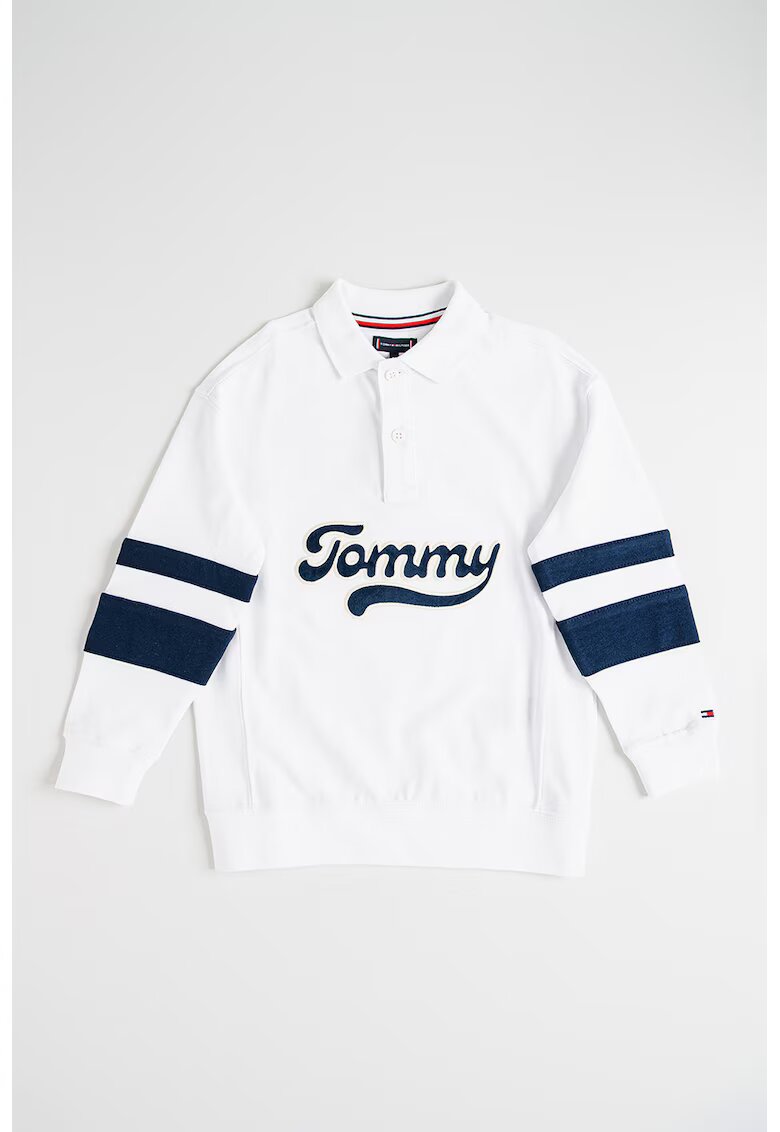 Tommy Hilfiger Блуза с яка и контрастно лого - Бял/Тъмносин