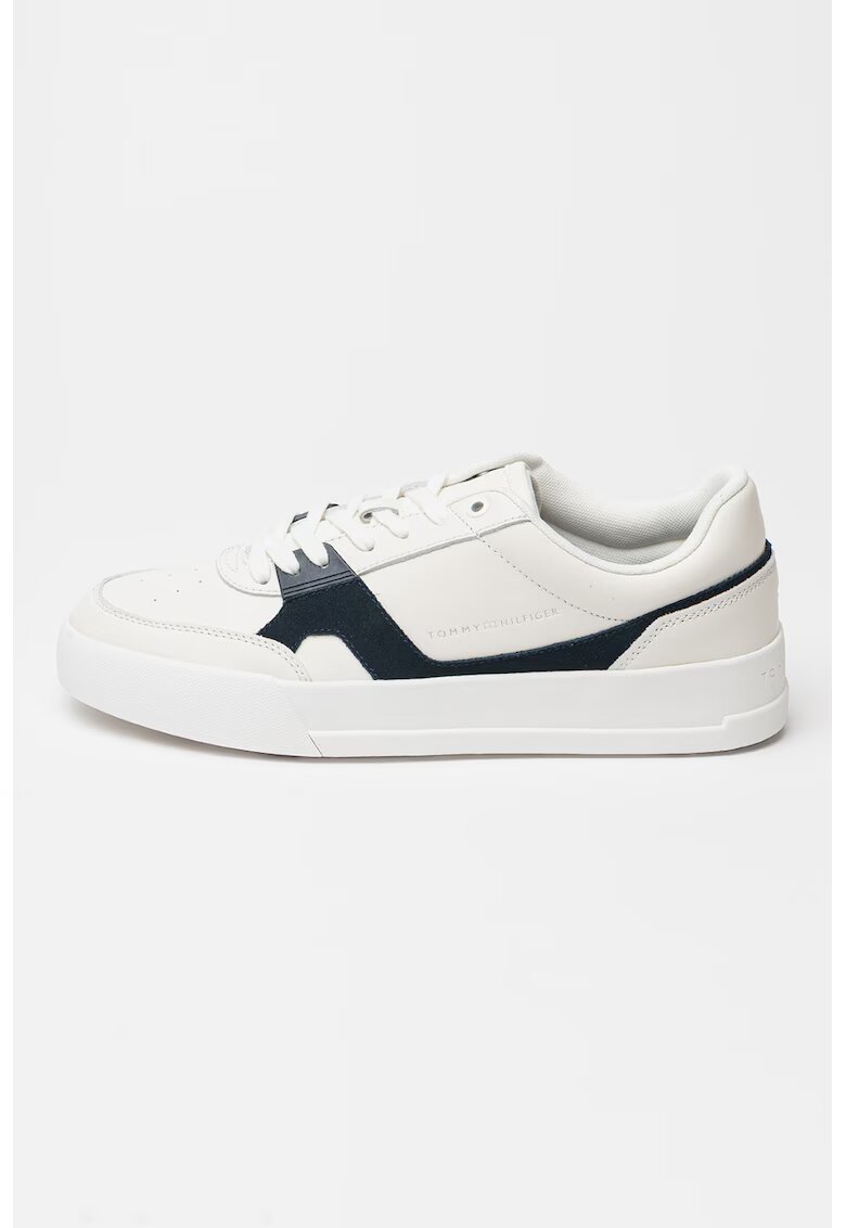Tommy Hilfiger Кожени спортни обувки Court от кожа и велур - Избеляло черно/Мръснобял