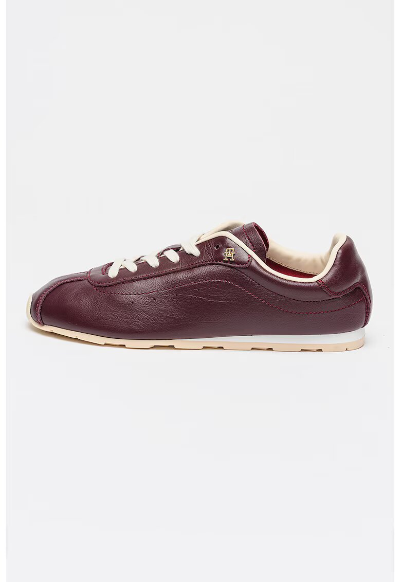 Tommy Hilfiger Кожени спортни обувки Runner - Бордо/Светло бежово