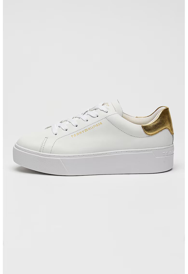 Tommy Hilfiger Кожени спортни обувки с равна платформа и лого - Черен/Сребрист
