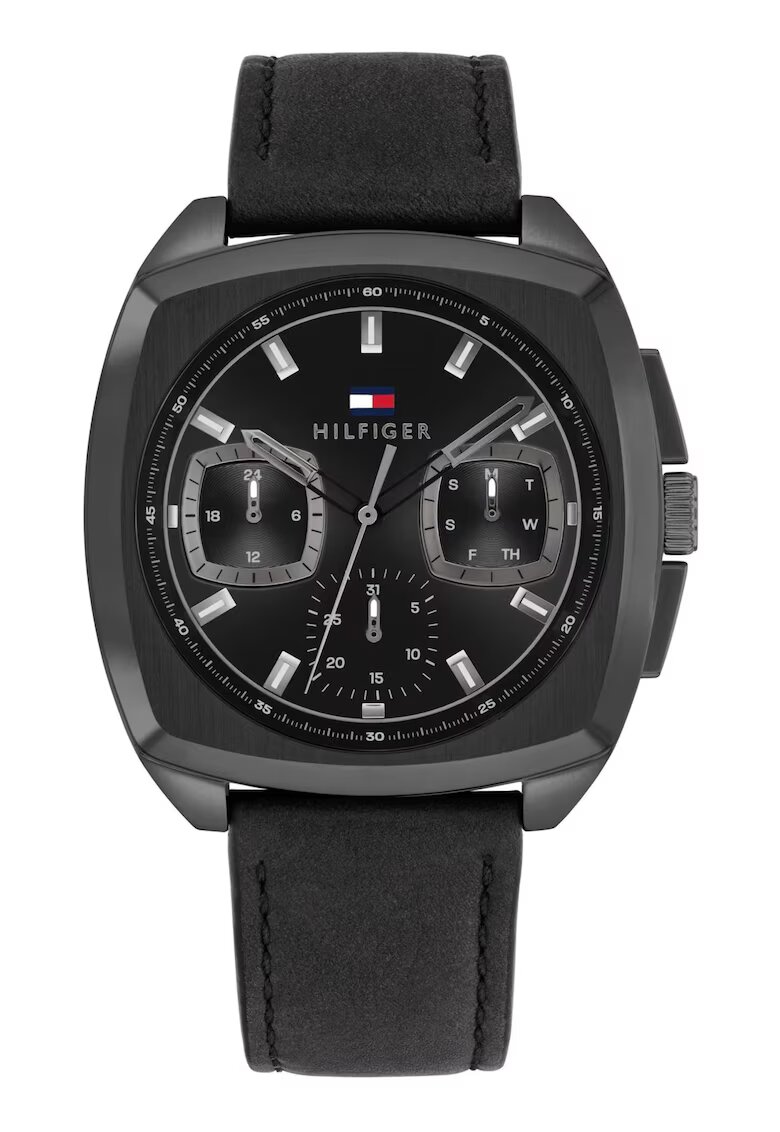 Tommy Hilfiger Мъжки часовник Apollo - черен - 41mm - кварцов - черна кожена каишка