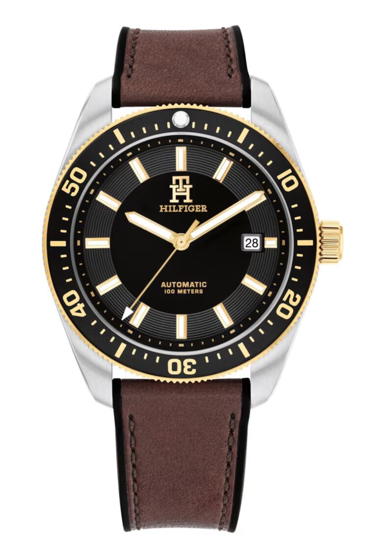 Tommy Hilfiger Мъжки часовник TH85 - автоматичен - черен циферблат - хибридна каишка - 40mm