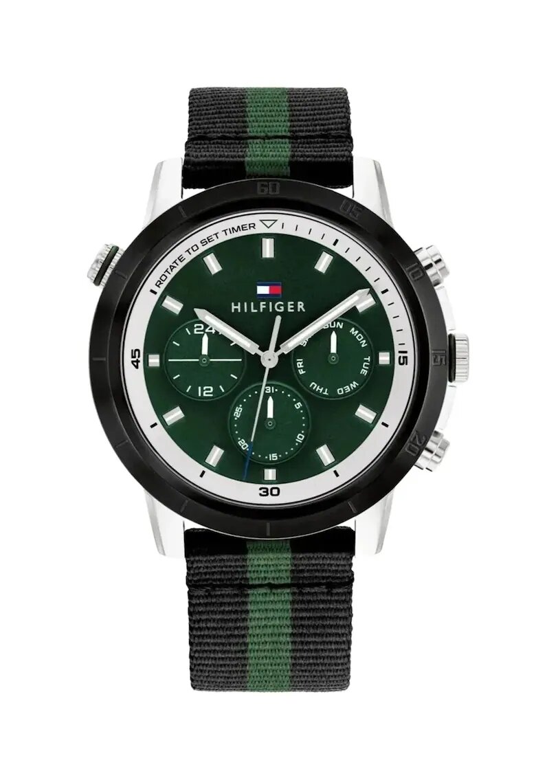 Tommy Hilfiger Мъжки часовник Troy - 46mm - сребрист корпус - черен текстилен ремък - кварцов механизъм