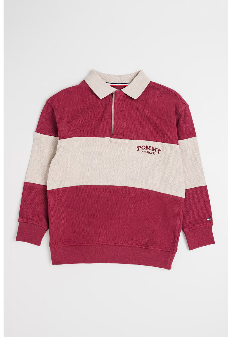 Tommy Hilfiger Памучна блуза с яка и релеф - Бордо/Светло кафяво