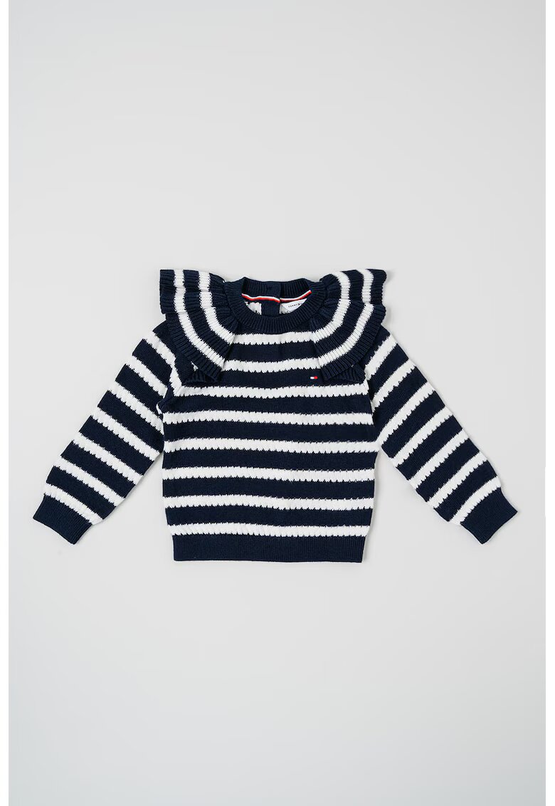 Tommy Hilfiger Раиран пуловер с набирания - Бял/Тъмносин