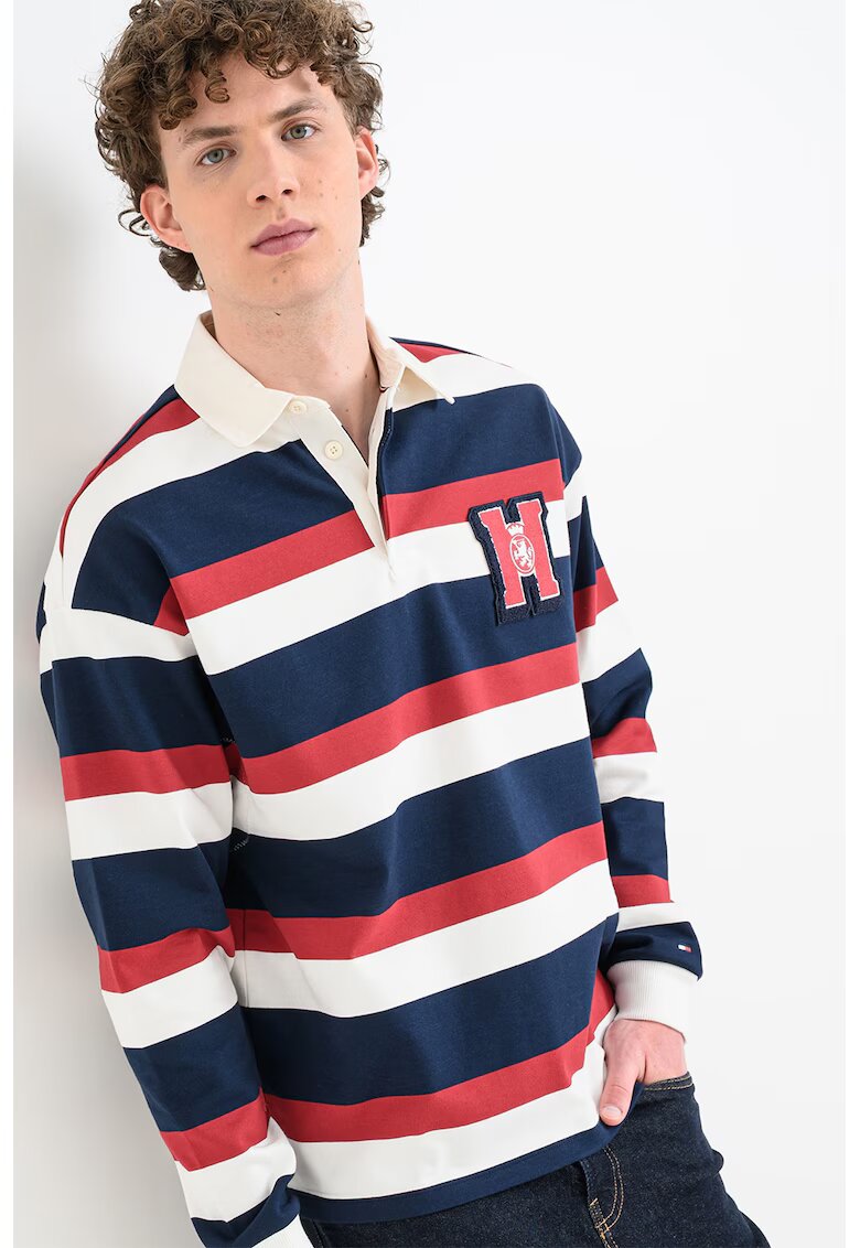 Tommy Hilfiger Раиран суитшърт с яка - Червен/Бял/Тъмносин