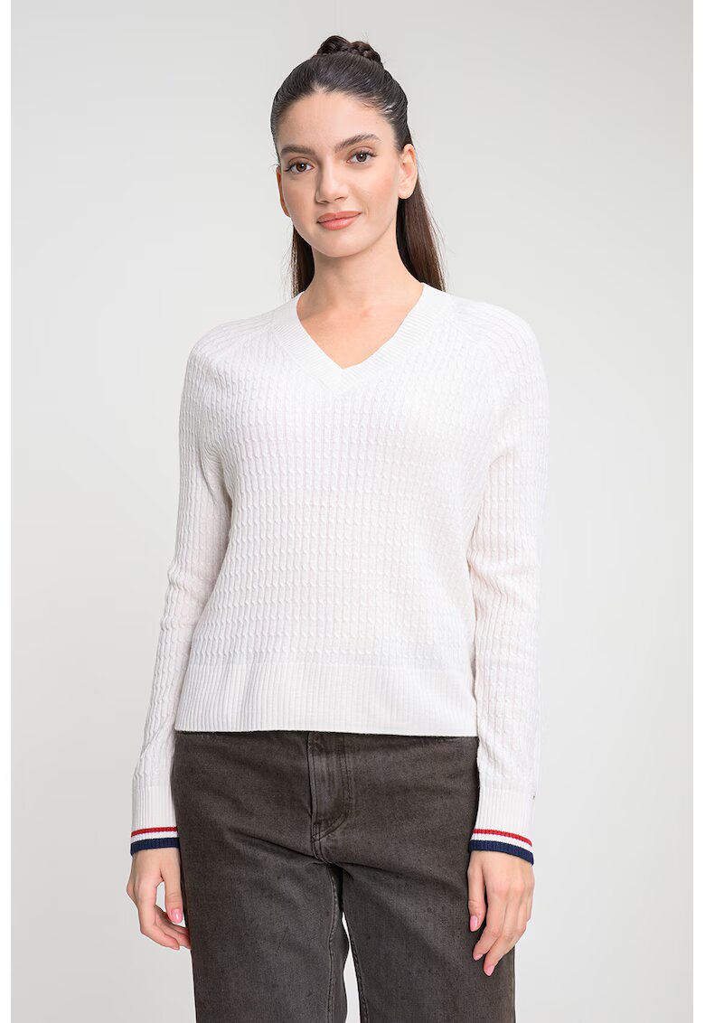 Tommy Hilfiger Рипсен пуловер с шпиц