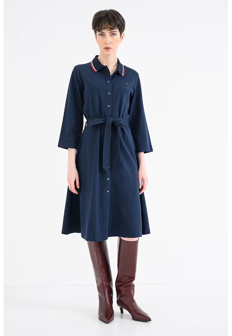 Tommy Hilfiger Рокля с памук с яка и 3/4 ръкави