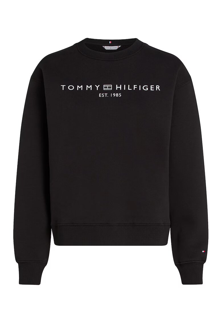 Tommy Hilfiger Суитшърт с овално деколте с лого - Бял/Черен