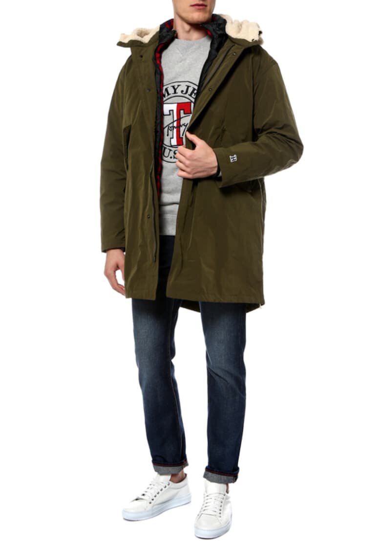 Tommy Hilfiger Яке парка 2 в 1 за мъже - полиестер - каки/червено