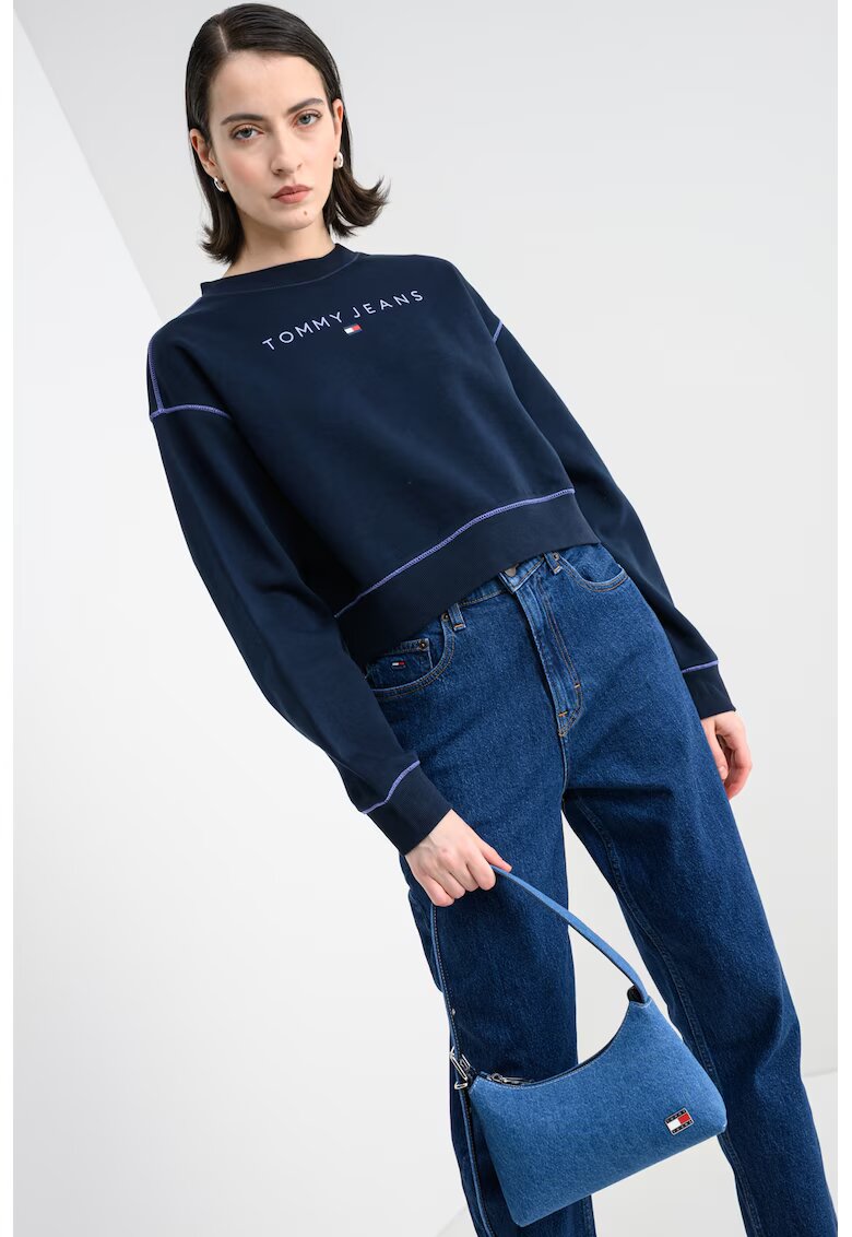 Tommy Jeans Къс свободен суитшърт - Бял/Черен