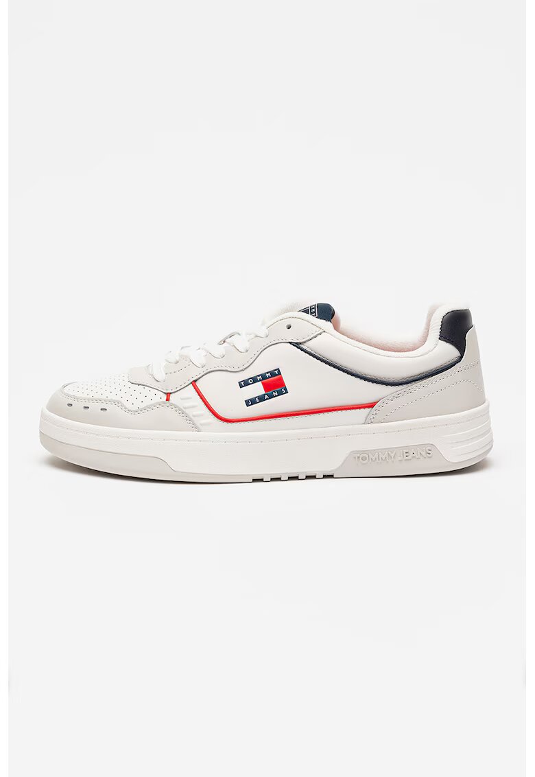 Tommy Jeans Кожени спортни обувки Cupsole с контрасти - Бял/Светло сив/Тъмносин