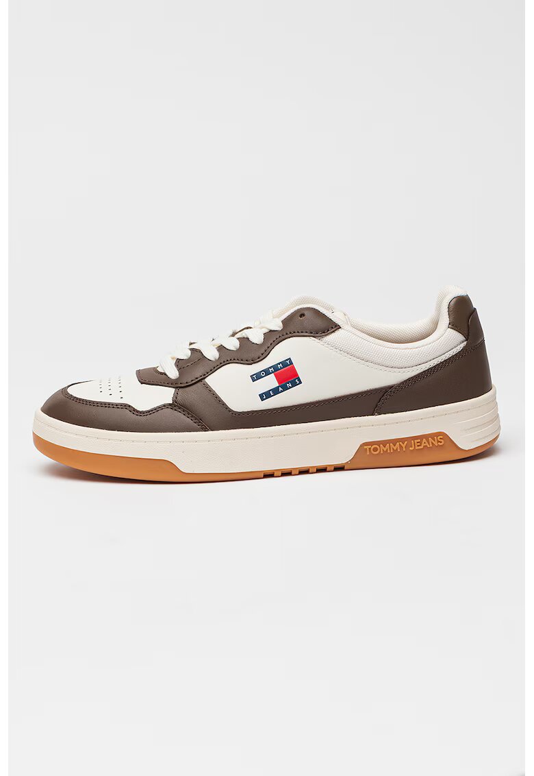 Tommy Jeans Кожени спортни обувки с нисък профил - Бял/Кафяв