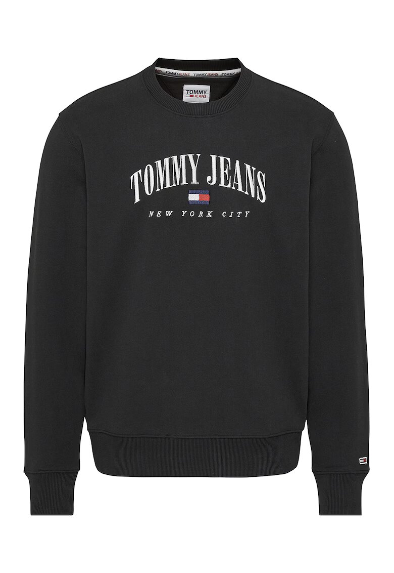 Tommy Jeans Суитшърт с овално деколте и бродирано лого - Бял/Черен