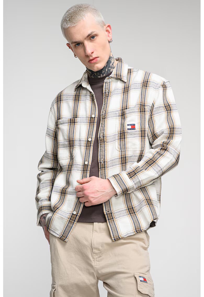 Tommy Jeans Свободна риза на каре - Бял/Избеляло черно